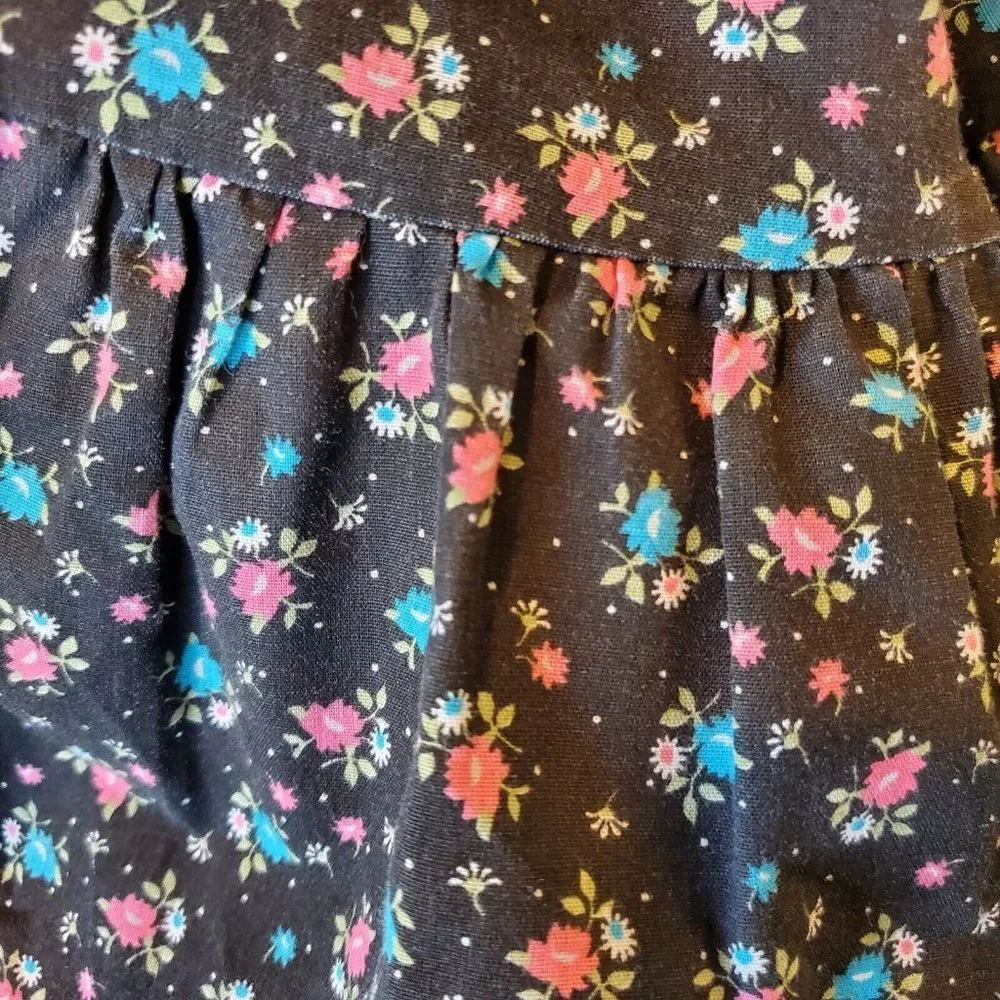 Vintage Winnie The Pooh Size 5 Black‎ Floral Prairie Dress Lace Trim Longsleeve